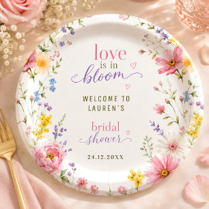 Liefde is in bloei Chic Roze Bloemen Custom Papieren Bordje