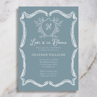 Liefde is in bloei Regency Crest Blauwe Bruiloftsd Kaart