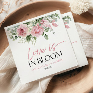 Liefde is in bloei roze roos bloemig Vrijgezellenf Servet
