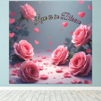 Liefde is in bloei Roze rozen Romantieke Valentijn Canvas Afdruk