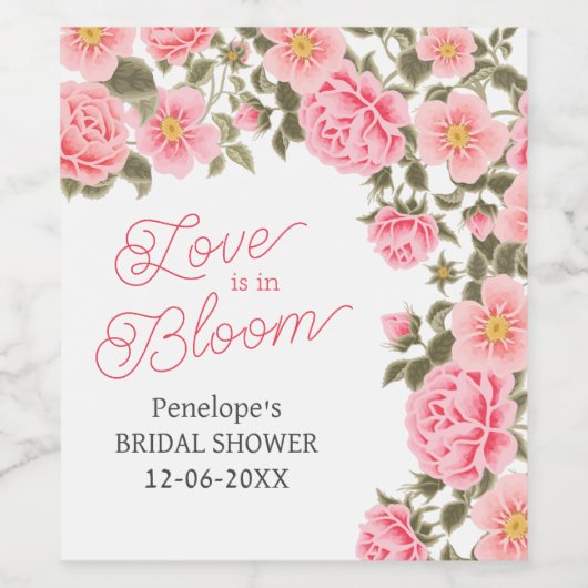 LIEFDE IS IN BLOEI ROZE WILDE ROZEN WIJN ETIKET (Enkel label)