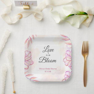 Liefde is in bloei waterverf bloem bruiloft papieren bordje