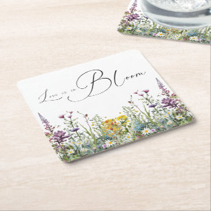 Liefde is in bloei Wilde Bloemen Bruids Bruiloft Vierkante Kartonnen Onderzetter
