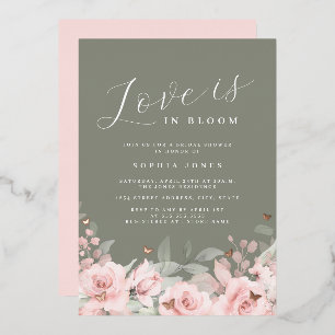 Liefde is in Bloom Blush Sage Vrijgezellenfeest Folie Uitnodiging