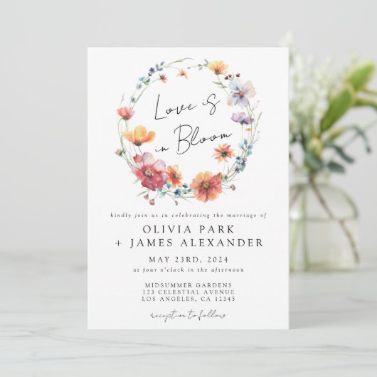 Liefde is in Bloom Floral Wreath Bruiloft Kaart (Staand voorkant)