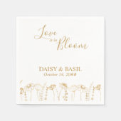 Liefde is in Bloom Gold Wildflower Schets Bruiloft Servet (Voorkant)