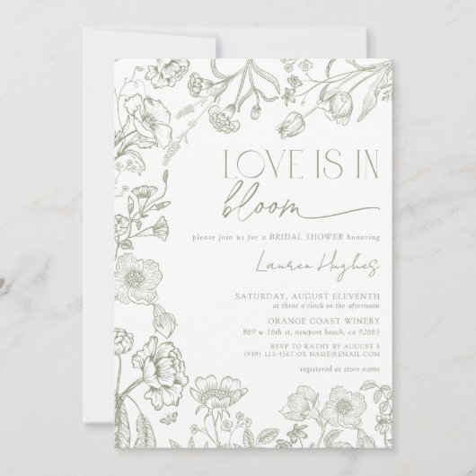 Liefde is in Bloom Sage Green Bloemendouche Kaart (Voorkant)