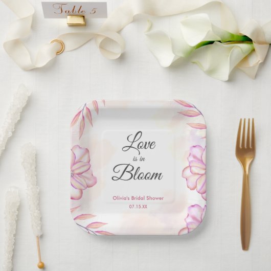 Liefde is in Bloom Waterverf Bloemen Vrijgezellenf Papieren Bordje (Huwelijk)