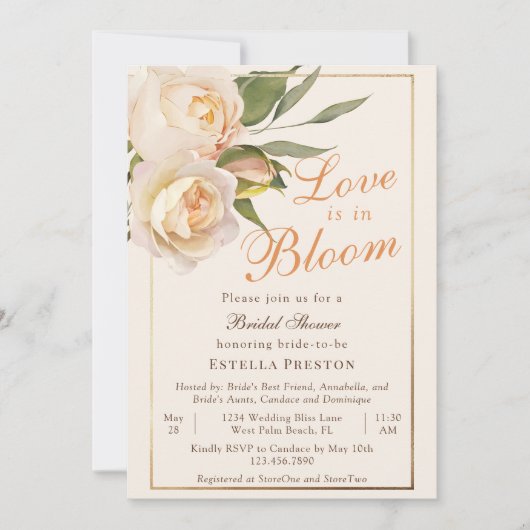 Liefde is in Bloom White Roses Cream Vrijgezellenf Kaart (Voorkant)