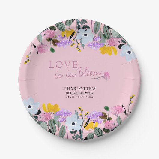 Liefde is in Bloom Wildflower Lawn Bloemenroze Papieren Bordje (Voorkant)