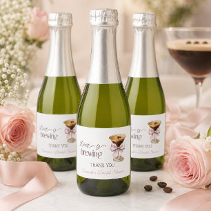 Liefde is in de lucht Roze Strik Koffie Bruidsuitn Sparkling Wijnetiket