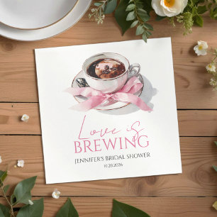 Liefde is koffie brouwen Roze strik bruiloft feest Servet