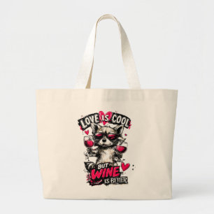 Liefde is leuk, maar wijn is beter Wasbeer Grote Tote Bag