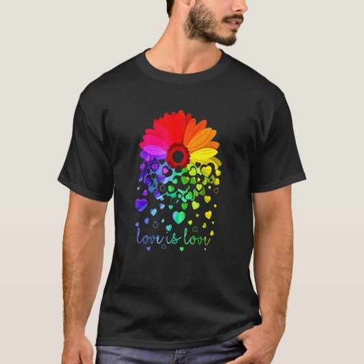 Liefde is liefde Daisy LGBT Rainbow Pride Dag LGBT T-shirt (Voorkant)