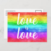 Liefde is liefde Gay Pride Rainbow Waterverf Briefkaart (Voorkant / Achterkant)