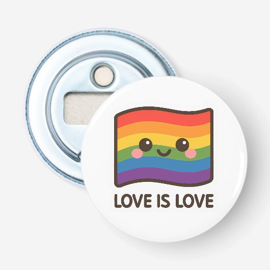 Liefde is liefde - Kawaii Rainbow Design Button Flesopener (Voorkant)