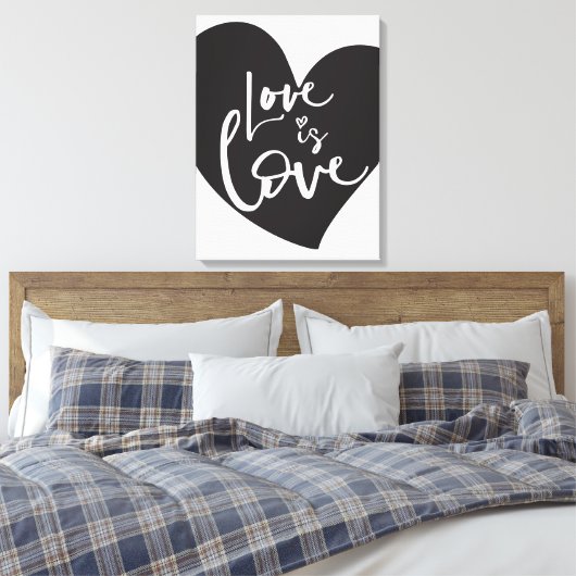 LIEFDE IS LIEFDE LBGT modern hart wit belettering Canvas Afdruk (Insitu (Slaapkamer))