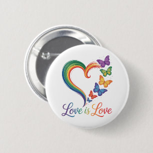 Liefde Is Liefde LGBT Vlinder Hart Regenboog Ronde Button 5,7 Cm