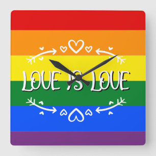 Liefde is Liefde Regenboog LGBTQ Pride Wandklok Vierkante Klok