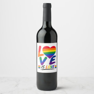 Liefde is Liefde – Regenboog Pride Kwast Ontwerp Wijn Etiket