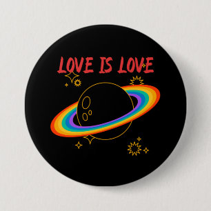 Liefde is liefde. Regenboogplaneet. LGBTQ+pride Ronde Button 7,6 Cm