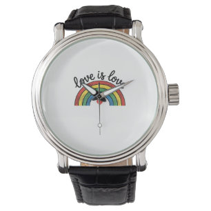 Liefde Is Liefde Vintage Regenboog Hart Shirt Ontw Horloge