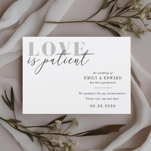 Liefde is patiënt bruiloft Verander de datum Save The Date