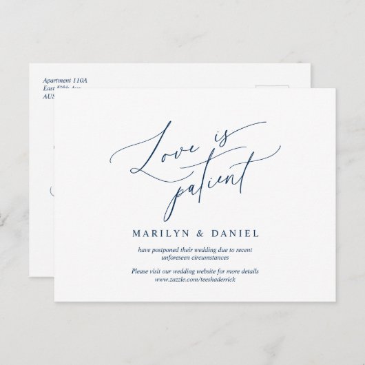 Liefde is patiënt, Navy Blue, uitnodiging uitgeste (Voorkant / Achterkant)