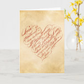 Liefde is patiënt... Red Calligraphic Heart Kaart (Gele Bloem)