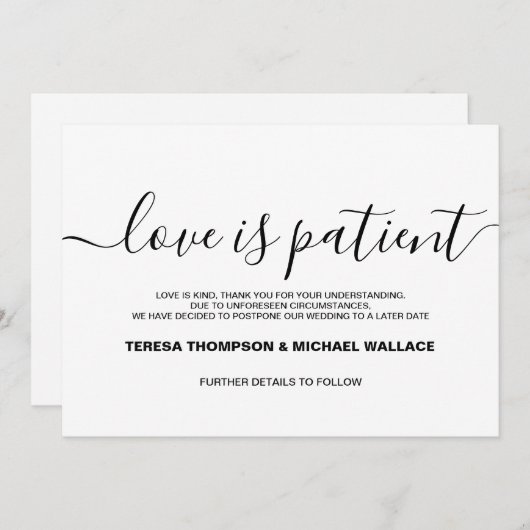 Liefde is Patiëntenweddenschap Uitgestelde aangepa Kaart (Voorkant / Achterkant)
