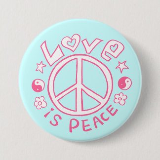 Liefde is Peace - Roze/Sky Button