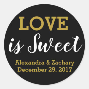 Liefde is Sweet Black Gold Wedding Verloving Favor Ronde Sticker