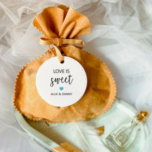 Liefde is Sweet Gift Labels, Turquoise bruiloft Bedankjes Labels