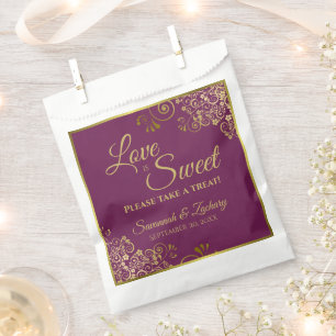 Liefde is Sweet Magenta Plum & Gold Lace Wedding Bedankzakje