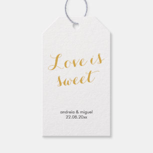 Liefde is Sweet Wedding Favor Label Script Goud Zw Cadeaulabel