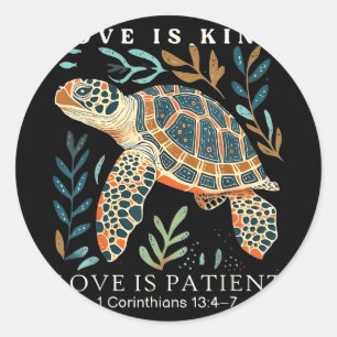 Liefde is vriendelijk liefde is geduldig 1 korinti ronde sticker