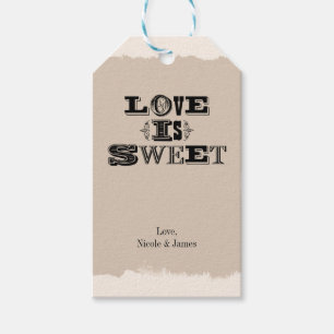 Liefde is zoet Beige Vintage aangepaste huwelijksg Cadeaulabel