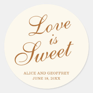 Liefde Is Zoet Elegant Ivoor Koperen Trouwgunst Ronde Sticker