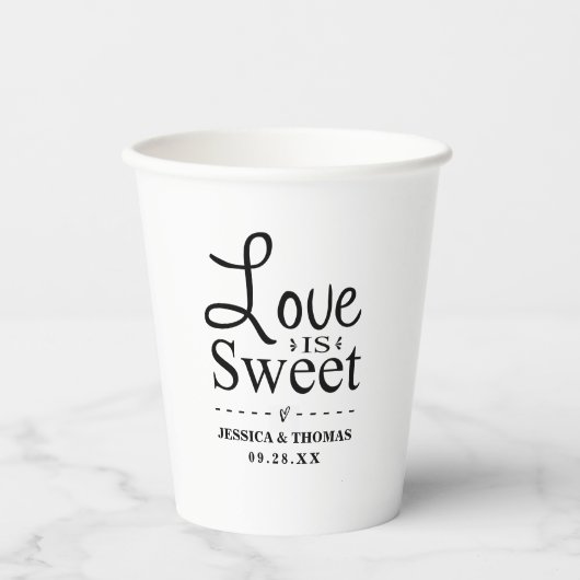 Liefde is zoet! Modern zwart-wit bruiloft Papieren Bekers (Voorkant)