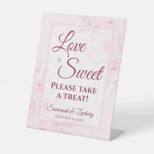Liefde is zoet, neem een traktatie Roze bloemen Reclamebord Met Voetstuk