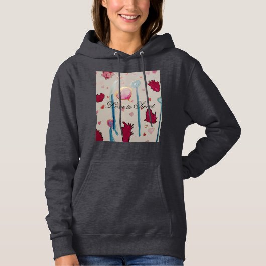 Liefde is zoet-perzik fuzz hoodie (Voorkant)
