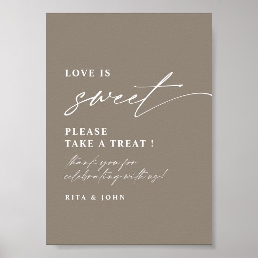 Liefde is Zoet Snoep Buffet Bruiloft Dessert Teken Poster (Voorkant)