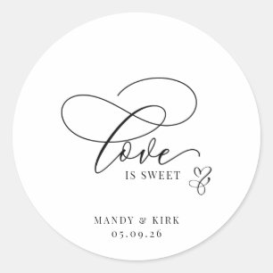 Liefde is Zoet Sticker Trouwgunst & Zakje met Tr