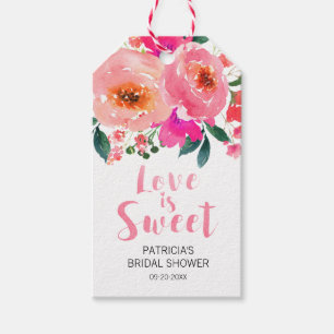 Liefde is zoete bruidsuitnodiging Roze bloemige be Cadeaulabel