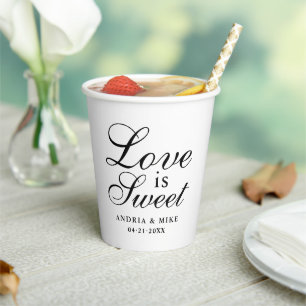 Liefde is zoete elegante aangepaste huwelijksmonog papieren bekers