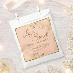 Liefde is Zoete Elegante Koraalperzik & Gouden Bru Bedankzakje