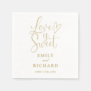 Liefde is zoete elegante moderne chic gouden trouw servet