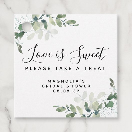 Liefde is Zoete Eucalyptus Bruidsfeestje Bedankjes Labels (Voorkant)