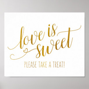 Liefde is zoete kalligrafie bord   Nep goud folie Poster