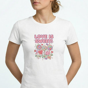 Liefde is zoete Kawaii Pastel Dunne Pasvorm T-Shir T-shirt